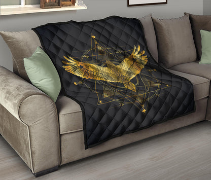 Golden Spiritual Bird Print Quilt