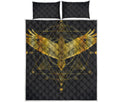 Golden Spiritual Bird Print Quilt Bed Set