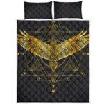 Golden Spiritual Bird Print Quilt Bed Set