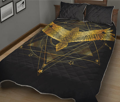 Golden Spiritual Bird Print Quilt Bed Set