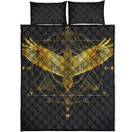 Golden Spiritual Bird Print Quilt Bed Set