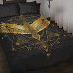 Golden Spiritual Bird Print Quilt Bed Set