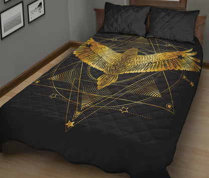 Golden Spiritual Bird Print Quilt Bed Set