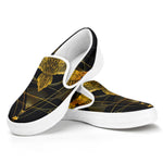 Golden Spiritual Bird Print White Slip On Shoes
