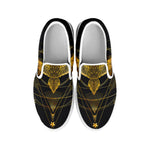 Golden Spiritual Bird Print White Slip On Shoes
