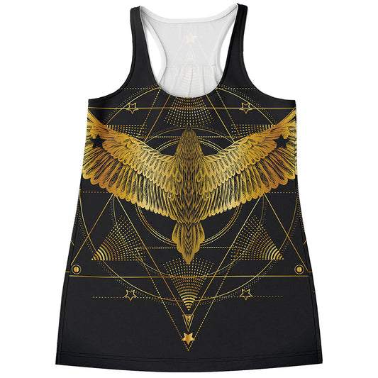 Golden Spiritual Bird Print Women's Racerback Tank Top