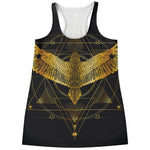 Golden Spiritual Bird Print Women's Racerback Tank Top