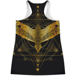 Golden Spiritual Bird Print Women's Racerback Tank Top