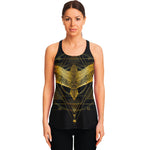 Golden Spiritual Bird Print Women's Racerback Tank Top