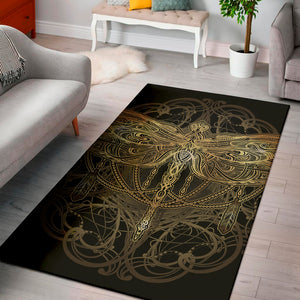 Golden Spiritual Dragonfly Print Area Rug