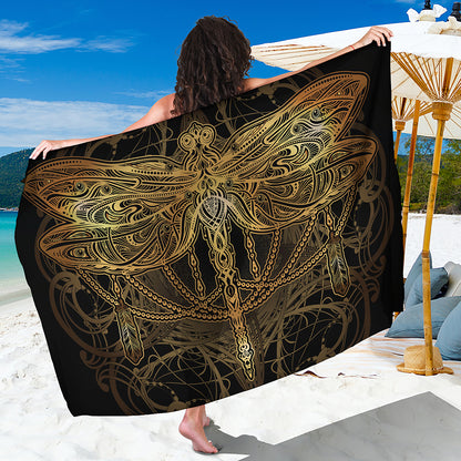 Golden Spiritual Dragonfly Print Beach Sarong Wrap