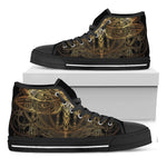 Golden Spiritual Dragonfly Print Black High Top Shoes