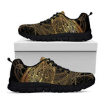 Golden Spiritual Dragonfly Print Black Sneakers