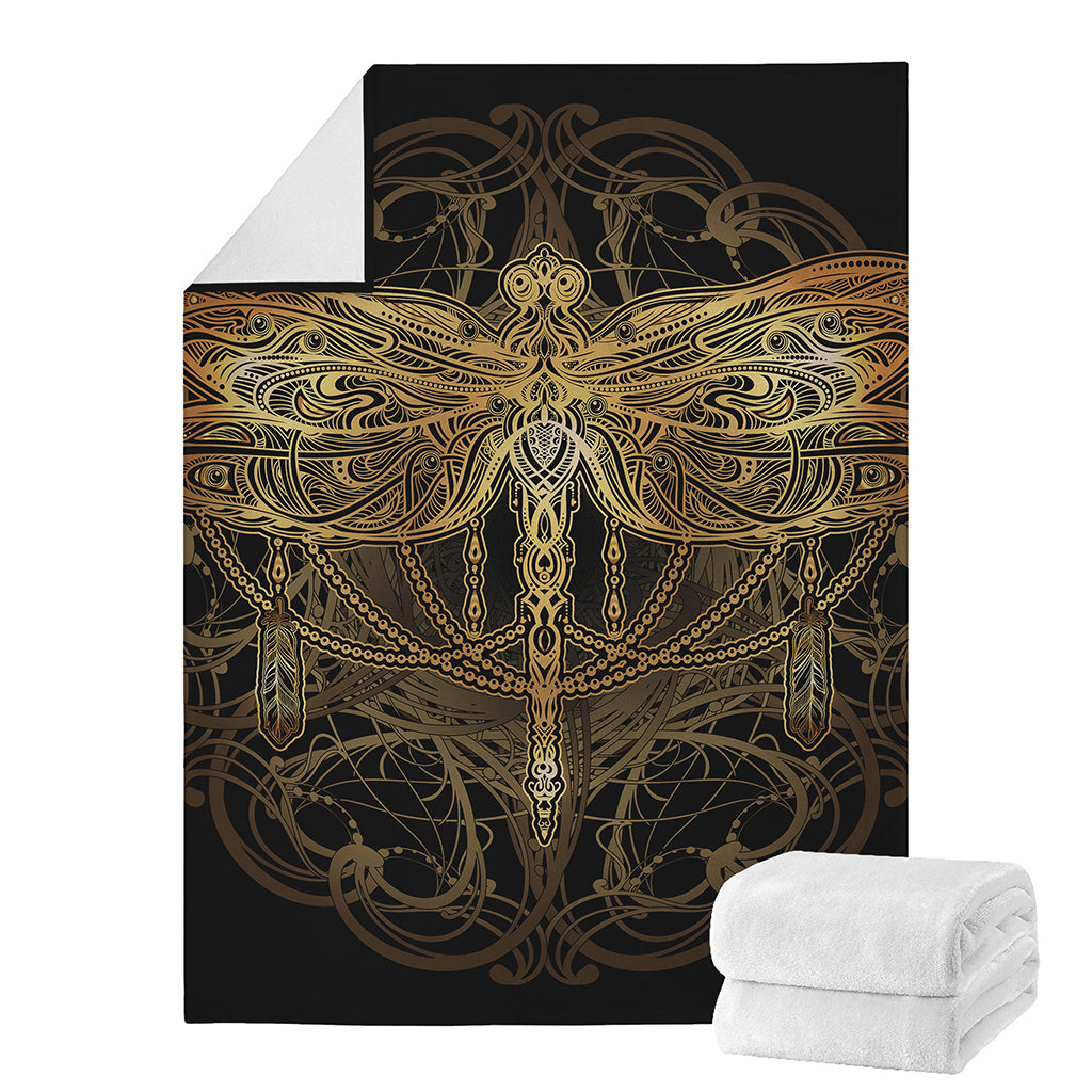 Golden Spiritual Dragonfly Print Blanket