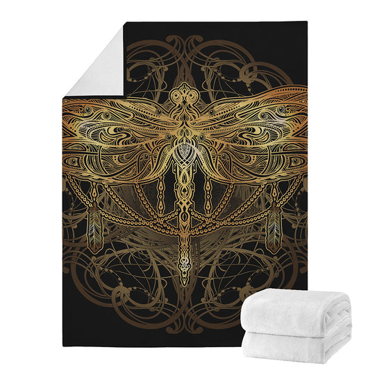 Golden Spiritual Dragonfly Print Blanket