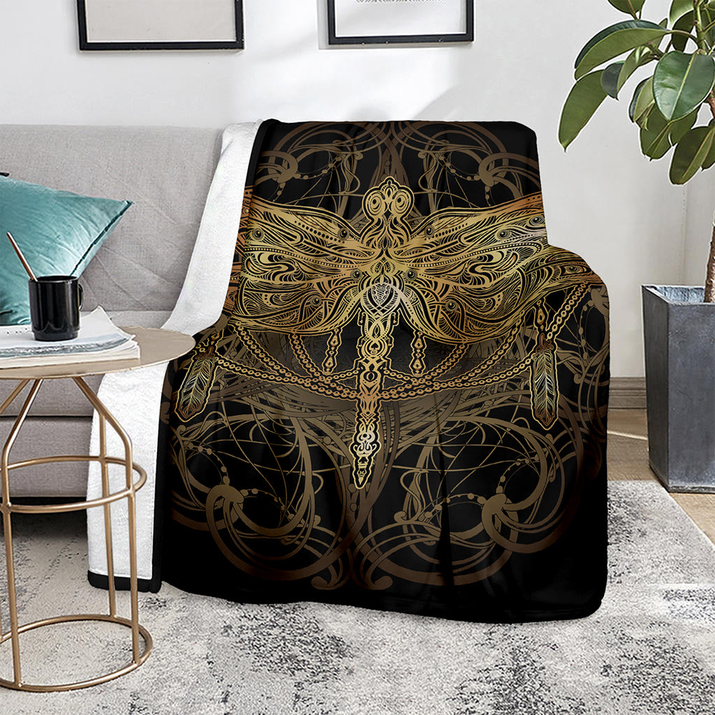 Golden Spiritual Dragonfly Print Blanket