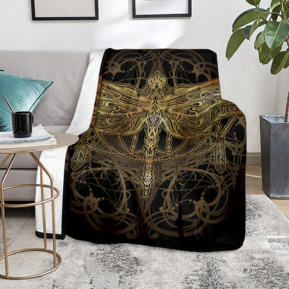 Golden Spiritual Dragonfly Print Blanket
