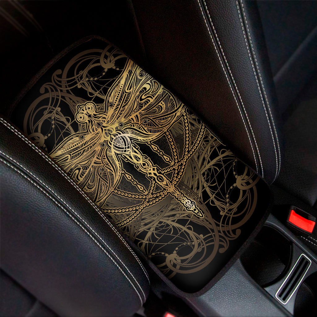 Golden Spiritual Dragonfly Print Car Center Console Cover