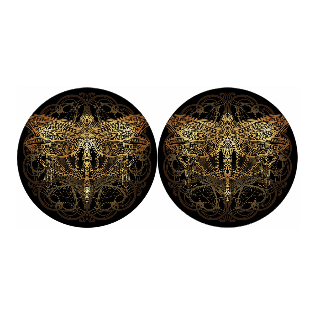 Golden Spiritual Dragonfly Print Car Coasters