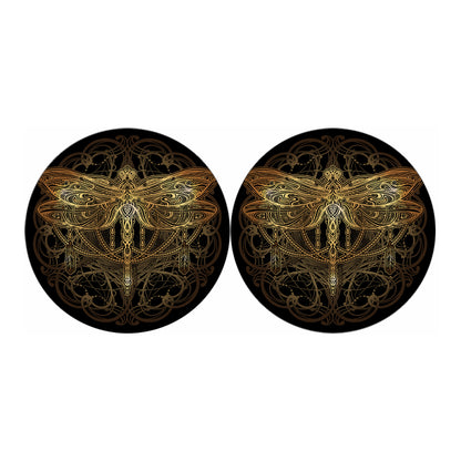 Golden Spiritual Dragonfly Print Car Coasters