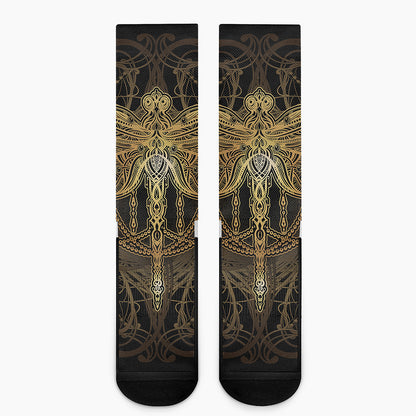 Golden Spiritual Dragonfly Print Crew Socks