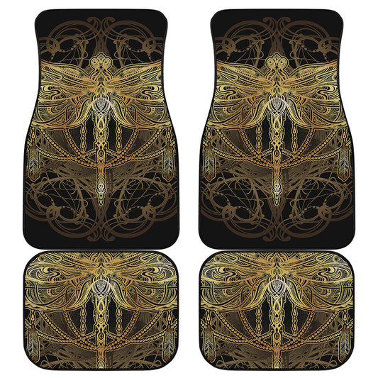 Golden Spiritual Dragonfly Print Front and Back Car Floor Mats