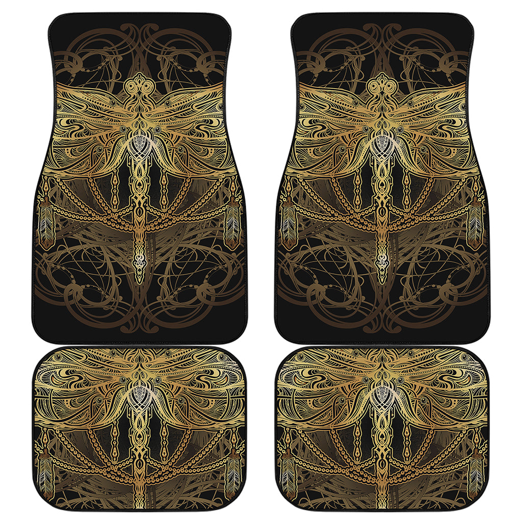 Golden Spiritual Dragonfly Print Front and Back Car Floor Mats