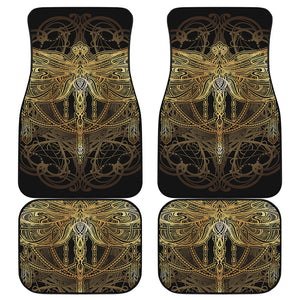 Golden Spiritual Dragonfly Print Front and Back Car Floor Mats