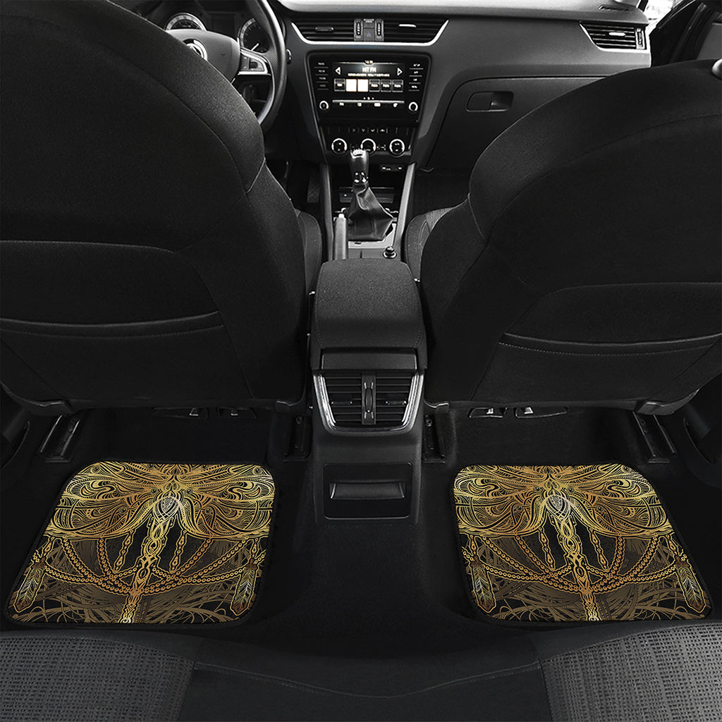 Golden Spiritual Dragonfly Print Front and Back Car Floor Mats