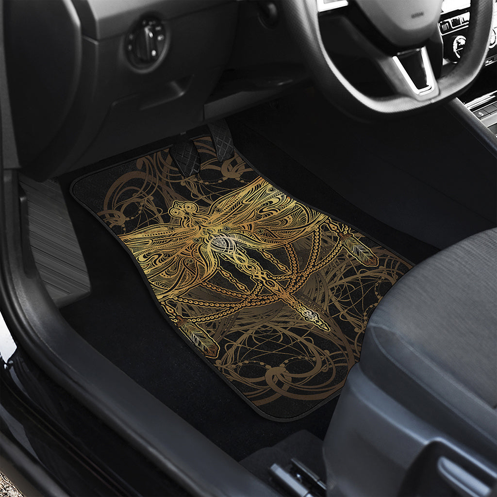 Golden Spiritual Dragonfly Print Front and Back Car Floor Mats
