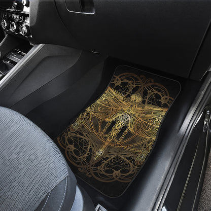 Golden Spiritual Dragonfly Print Front and Back Car Floor Mats