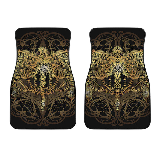 Golden Spiritual Dragonfly Print Front Car Floor Mats