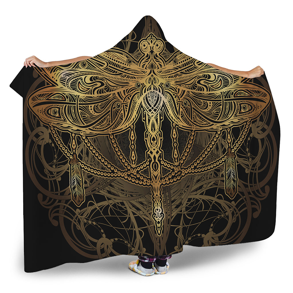 Golden Spiritual Dragonfly Print Hooded Blanket