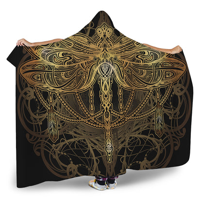 Golden Spiritual Dragonfly Print Hooded Blanket