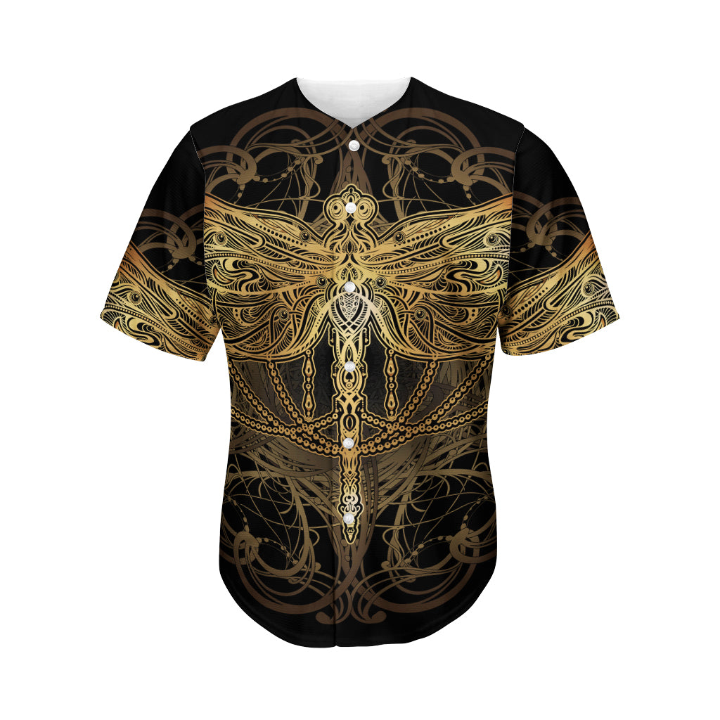 Golden Spiritual Dragonfly Print Men's Baseball Jersey