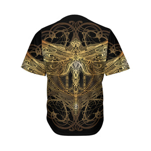 Golden Spiritual Dragonfly Print Men's Baseball Jersey