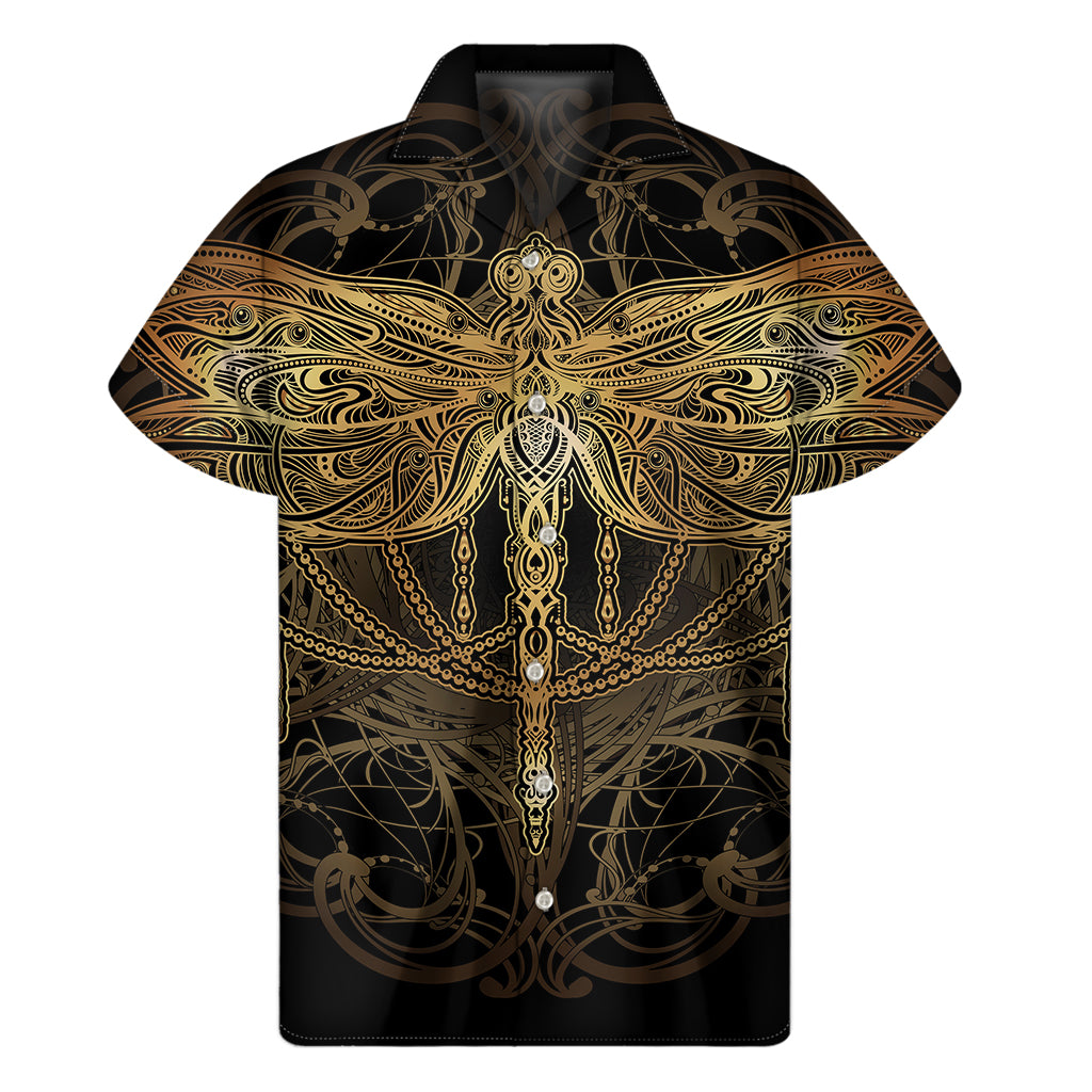 Golden Spiritual Dragonfly Print Men's Short Sleeve Shirt