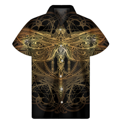 Golden Spiritual Dragonfly Print Men's Short Sleeve Shirt