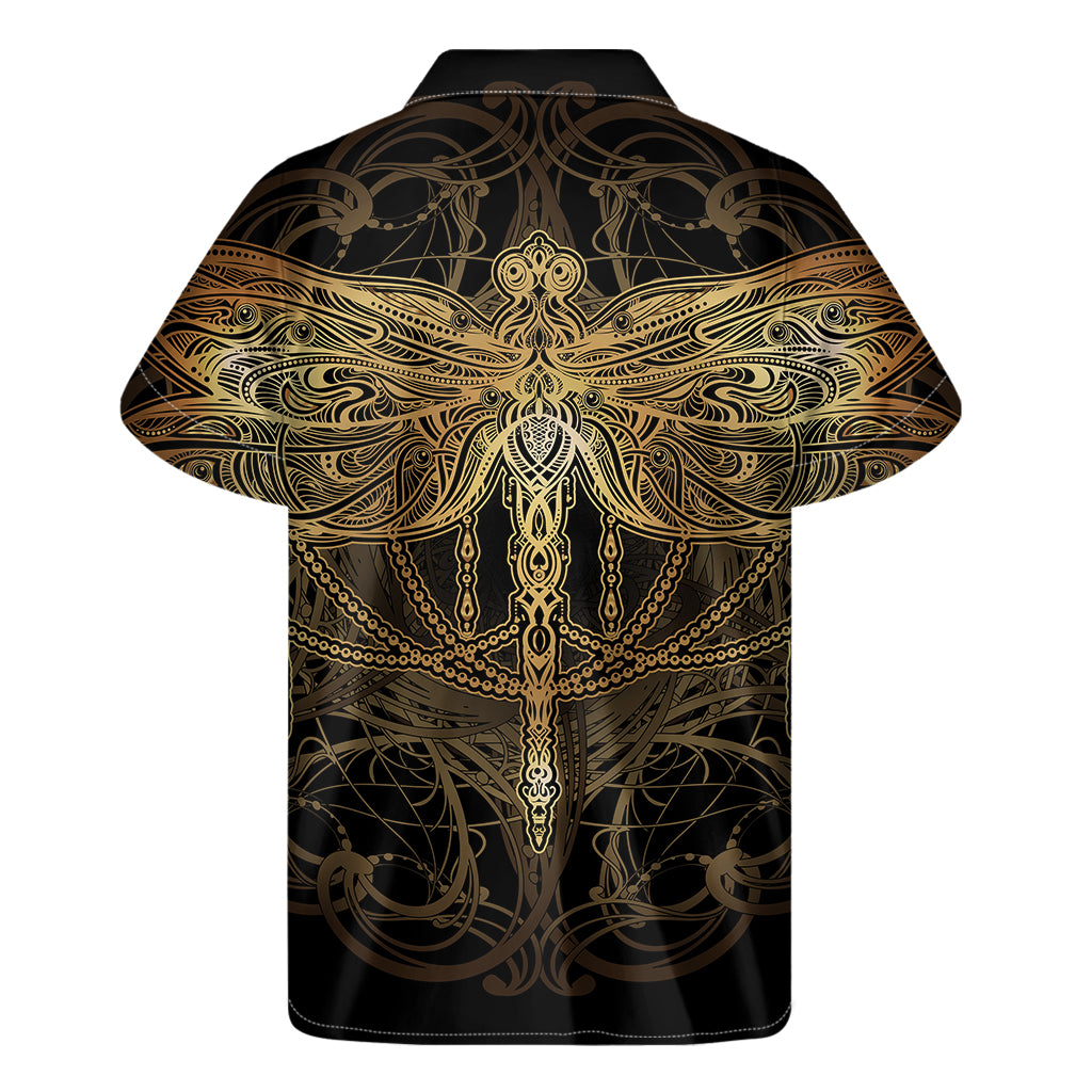 Golden Spiritual Dragonfly Print Men's Short Sleeve Shirt