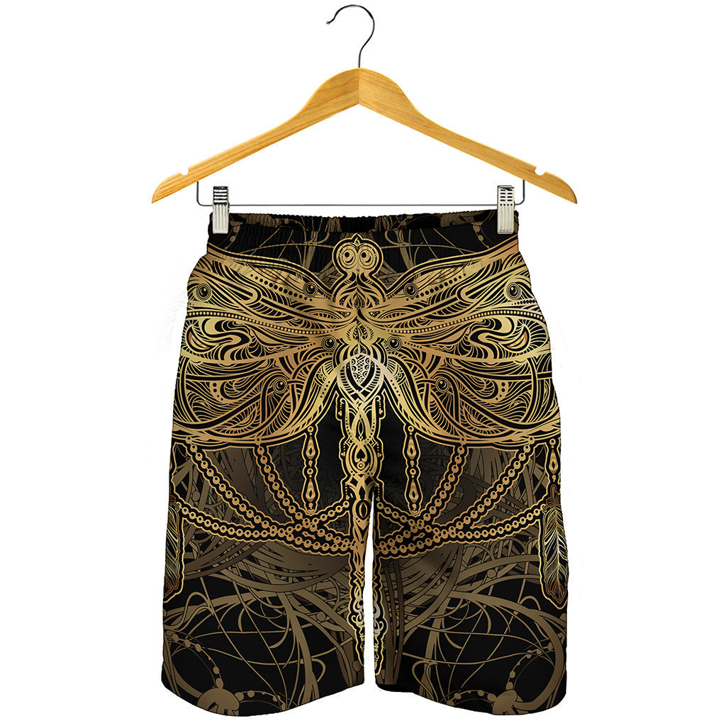 Golden Spiritual Dragonfly Print Men's Shorts