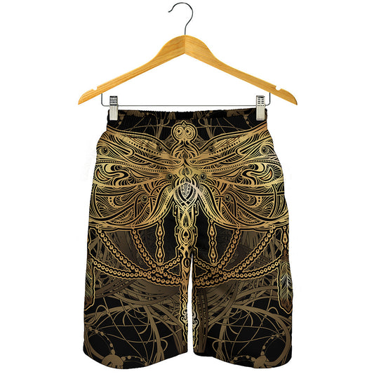 Golden Spiritual Dragonfly Print Men's Shorts