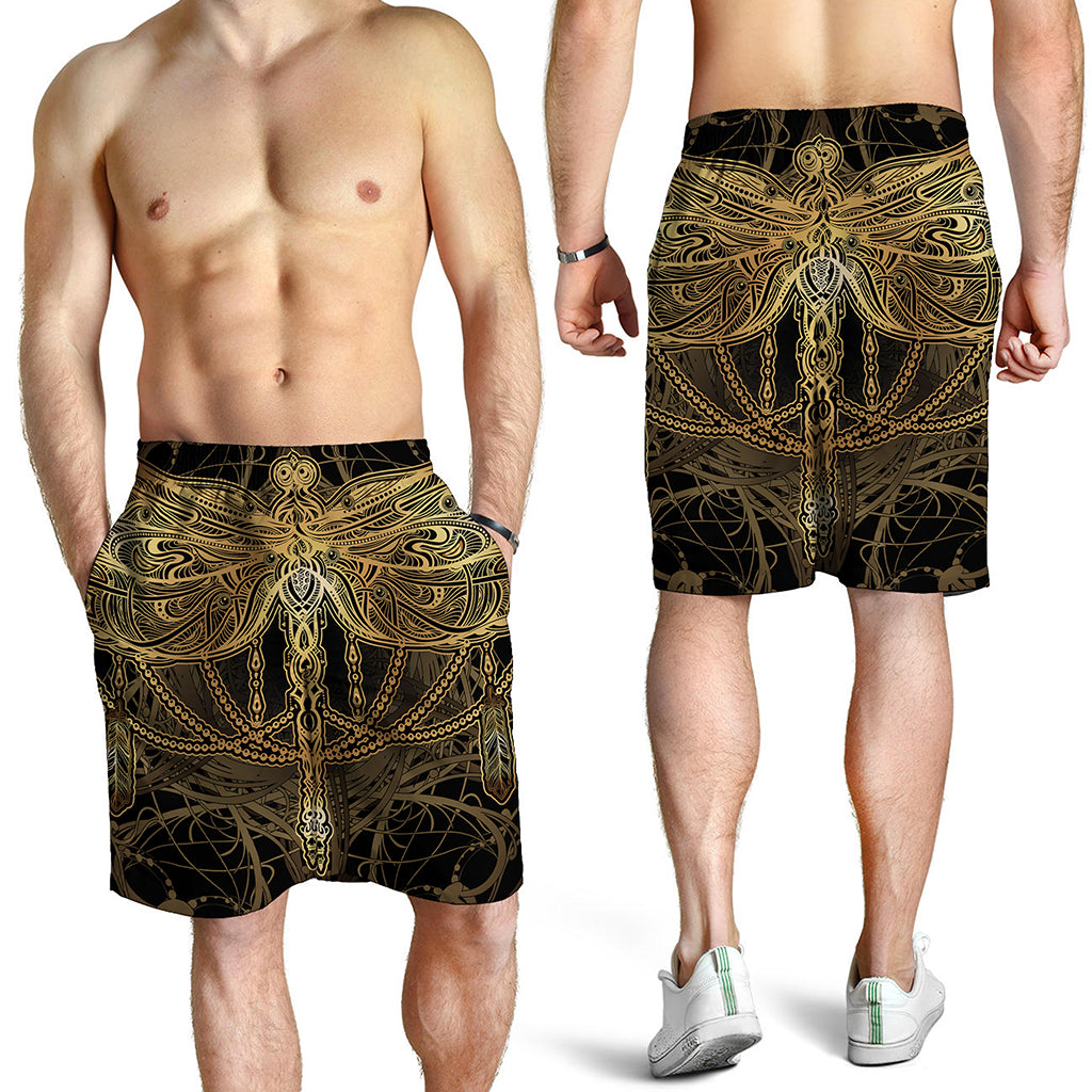 Golden Spiritual Dragonfly Print Men's Shorts
