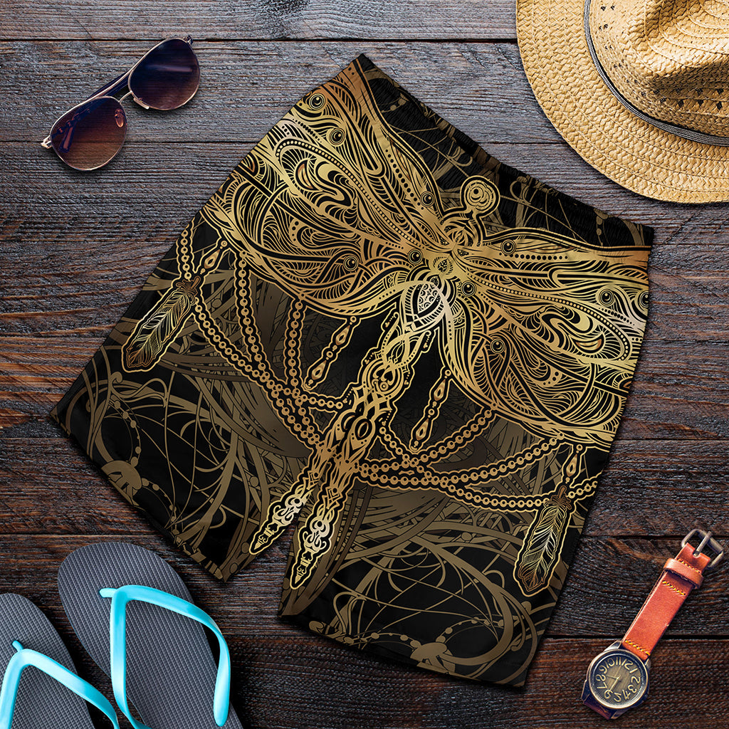 Golden Spiritual Dragonfly Print Men's Shorts