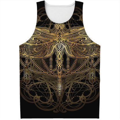 Golden Spiritual Dragonfly Print Men's Tank Top