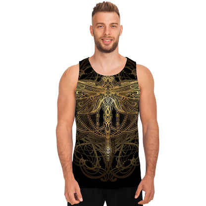 Golden Spiritual Dragonfly Print Men's Tank Top