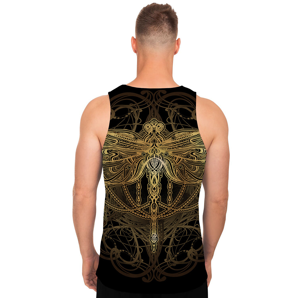 Golden Spiritual Dragonfly Print Men's Tank Top