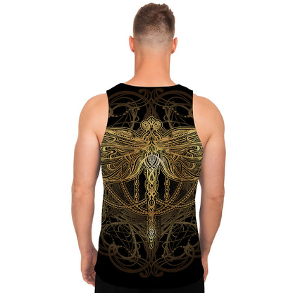 Golden Spiritual Dragonfly Print Men's Tank Top