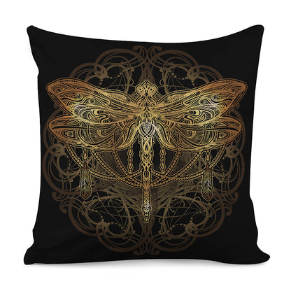 Golden Spiritual Dragonfly Print Pillow Cover