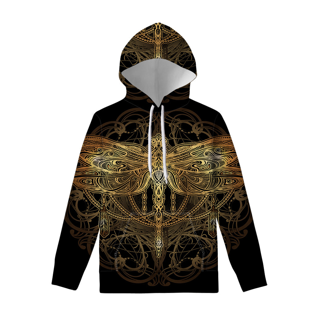 Golden Spiritual Dragonfly Print Pullover Hoodie