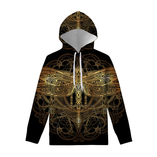 Golden Spiritual Dragonfly Print Pullover Hoodie